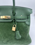 HMS Birkin 35 Suede / Togo Green Gold Hardware
