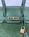 HMS Birkin 35 Suede / Togo Green Gold Hardware