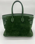 HMS Birkin 35 Suede / Togo Green Gold Hardware