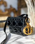 Christian D1OR Cannage Lady D1OR Patent leather Crossbody Small Shoulder bag Black 8xicb6