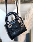 Christian D1OR Cannage Lady D1OR Patent leather Handbag Shoulder bag Black e3i7xj