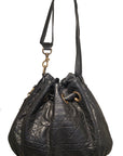 Christian D1OR Black Leather Cannage Drawstring Shoulder Bag