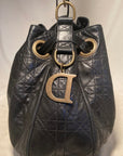 Christian D1OR Black Leather Cannage Drawstring Shoulder Bag