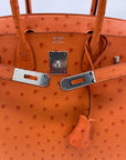 HMS Birkin 30 Ostrich 5K Tangerine Palladium Hardware