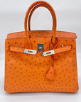 HMS Birkin 30 Ostrich 5K Tangerine Palladium Hardware
