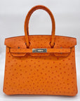 HMS Birkin 30 Ostrich 5K Tangerine Palladium Hardware
