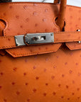 HMS Birkin 30 Ostrich 5K Tangerine Palladium Hardware