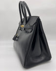 HMS Birkin 35 Noir Box Leather Gold Hardware