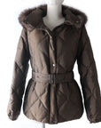 BBERRY Belted Fox Fur Hooded Down Coat