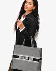 Christian D1OR 2020 Black/White Houndstooth Patterned Large Book Tote