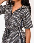 Christian D1OR Blue Oblique Jacquard Hooded Mini Dress Size 2 US