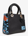 Christian D1OR 2016 Black/Blue Leather Floral Printed Lady D1OR