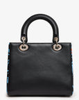 Christian D1OR 2016 Black/Blue Leather Floral Printed Lady D1OR
