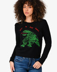 Christian D1OR Black/Green Cashmere Embroidered Sweater Size 4