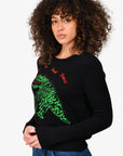 Christian D1OR Black/Green Cashmere Embroidered Sweater Size 4