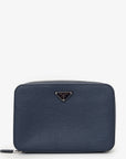 PRD 2021/2 Navy Saffiano Leather Zip Around Clutch Mens