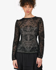 Christian D1OR Black Knit Lace with Nude Slip Shirt Size 40