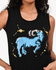 Christian D1OR Black Wool Knit Capricorn Zodiac Top Size 4