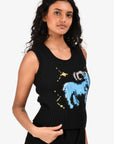 Christian D1OR Black Wool Knit Capricorn Zodiac Top Size 4