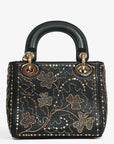 Christian D1OR Black Leather Gold 'Clovers' Embroidered Mini Lady D1OR
