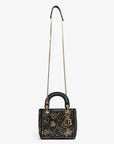 Christian D1OR Black Leather Gold 'Clovers' Embroidered Mini Lady D1OR