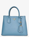 PRD Blue Saffiano Leather Double top Handle Bag with Strap
