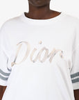 Christian D1OR 2022 White/Grey Embroidered Ribbon Logo T-Shirt Size L Mens