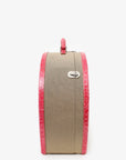 PRD Beige Canvas Pink Crocodile Trim Hat Box