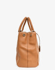 PRD Brown Leather White Stitch Double Zip 'Galleria' Top Handle with Strap