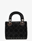 Christian D1OR 2018 Black Satin Crystal Embellished Mini Lady D1OR with Strap