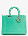 Christian D1OR 2014 Teal Patent Python Large Lady D1OR Top Handle with Strap