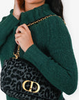 Christian D1OR 2021 Black Grey Velvet Leopard Print Medium Caro Bag