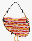 Christian D1OR 2018 Multicolour Embroidered Fringe Beaded Mini Saddle Bag With Canvas Strap
