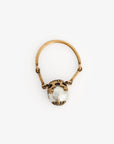 Christian D1OR Antique Gold Toned Metal Faux Pearl Ring Size M