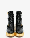 Christian D1OR Black Patent Crinkle Leather Gold Platform Booties Size 37