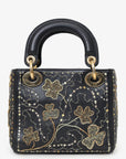 Christian D1OR 2018 Black Leather Gold 'Clovers' Embroidered Mini Lady D1OR
