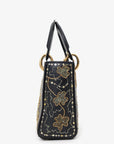 Christian D1OR 2018 Black Leather Gold 'Clovers' Embroidered Mini Lady D1OR