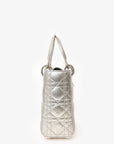 Christian D1OR 2017 Silver Metallic Leather Cannage Small Lady D1OR with Strap