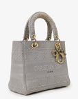 Christian D1OR 2020 Grey Cannage Embroidered Canvas Medium Lady D-Lite With Strap