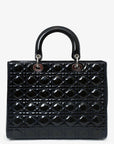 Christian D1OR 2009 Black Patent Large Lady D1OR Top Handle With Strap
