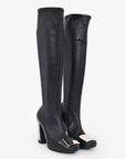 Christian D1OR Black Leather Logo Plaque Knee High Boots Size 36