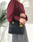 Christian D1OR Cannage LadyD1OR Leather Two-way Handbag Shoulder bag Black Vintage khzzs3