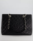 *AMAZING SHAPE* CH Black GST Grand Shopper Tote Bag in Caviar Leather with Silver Hardware