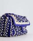 *RARE* CH Navy, Blue and Cream Crochet Flap Bag with Silver Hardware