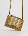 *LIMITED EDITION* CH Gold Metallic Small Boy Bag In Calfskin Leather with Antique Gold Hardware CC Details