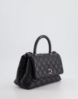 *FIRE PRICE* CH Black Small Caviar Quilted Coco Handle Flap Bag with Black Calfskin Handle and Ruthenium Hardware