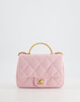 *CURRENT COLLECTION* CH Petal Pink Mini Top Handle Bag in Calfskin Leather with Gold Hardware and Clear Perspex Handle Detail