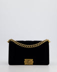*HOT* CH Black Velvet Chevron Medium Boy Bag with CC Logo and Antique Gold Hardware