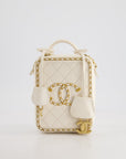 *HOT* CH White Calfskin Vertical Vanity Case with Gold Chain Trim Detail and Gold Hardware