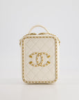 *HOT* CH White Calfskin Vertical Vanity Case with Gold Chain Trim Detail and Gold Hardware